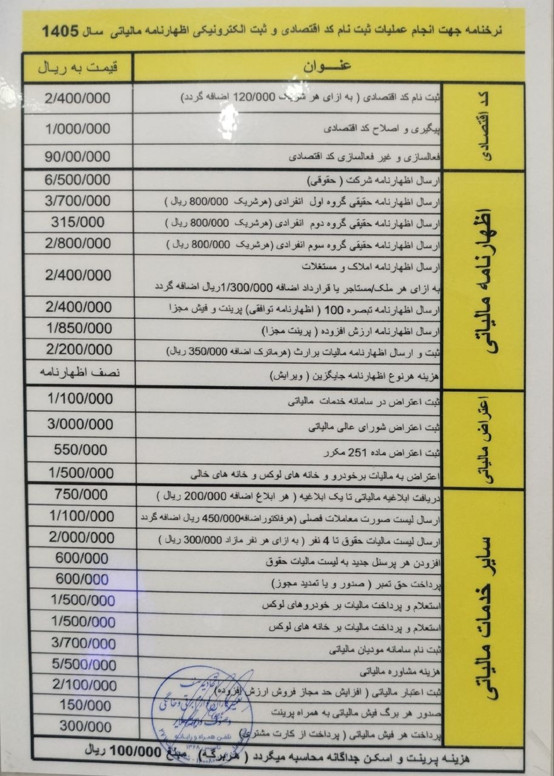 نرخنامه خدمات کافی نت ملایر 1405